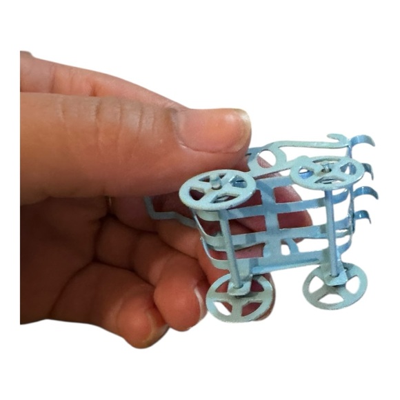 dollhouse miniature Light Blue Metal Stroller - Picture 2 of 4
